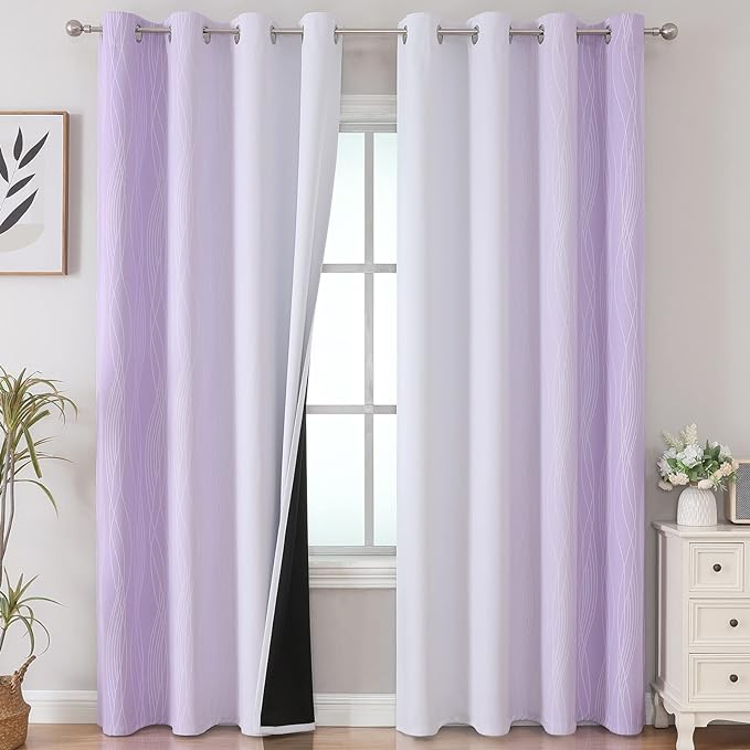 Lilac and Greyish White Ombre Blackout Curtains Living Room 102 Inch Long | by ESTELARTEXTILER