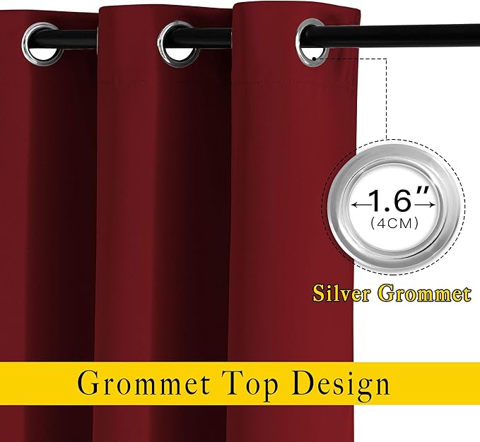 NICETOWN Burgundy Red Bedroom Curtains 72 inches Long, Grommet Blackout Thermal - Image 2