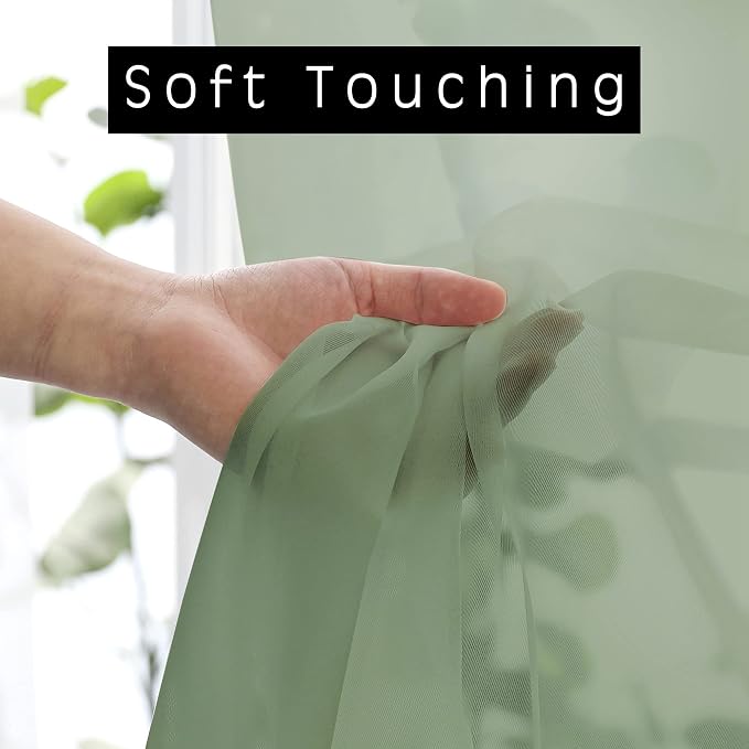 Sage Green Sheer Curtains 36 Inches 2 Panels Set - Image 3