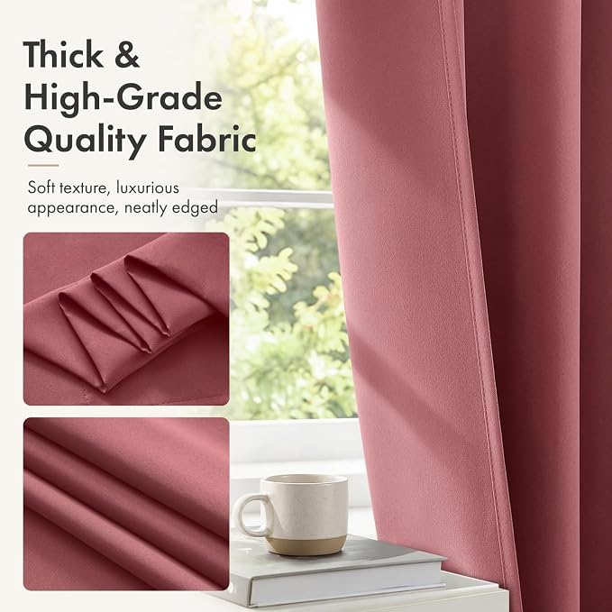 MIULEE 84 Inch Length Dusty Rose Blackout Bedroom Curtains Set of 4 | Thermal - Image 8