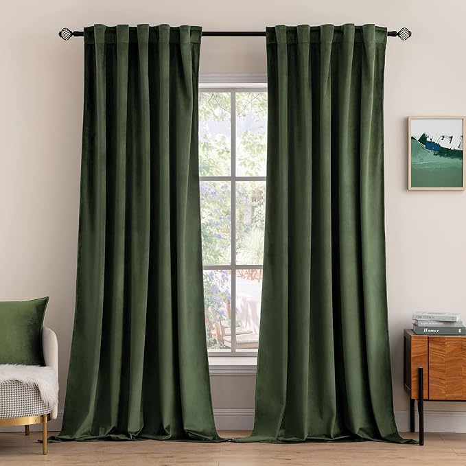 MIULEE Velvet Curtains 52x84 inches 2 Panels Olive Green Blackout Curtains | by MIULEE