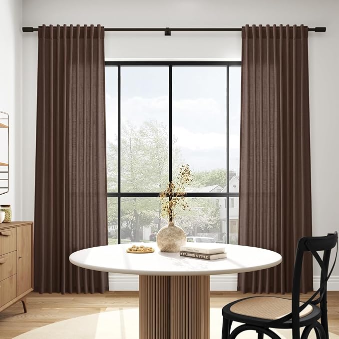 Cappuccino Linen Curtains for Living Room 98 Inches Long Light Filtering Semi - Image 7
