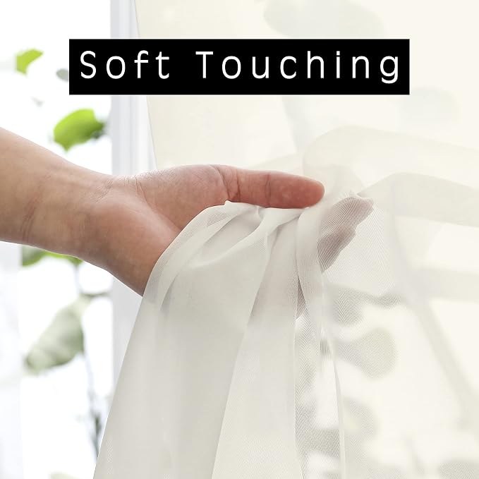 Sheer Curtains Ivory 144 inch Extra Long, Elegant and Airy Drapes Translucent - Image 3