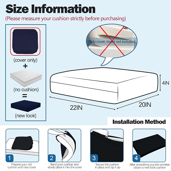 Sqodok Patio Cushion Cover 22x20 inch, Outdoor Seat Cushion Slip Cover - Image 2