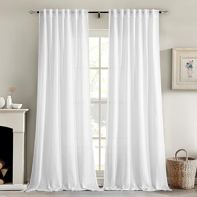 MIULEE White Linen Curtains 104 Inch Long 2 Panels by MIULEE