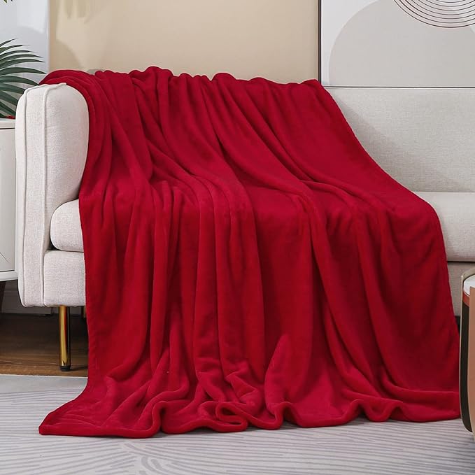 Red Fleece Plush Throw Blanket 50"x60"for Couch Sofa Fuzzy Cozy Flannel | Super by JIAHANNHA