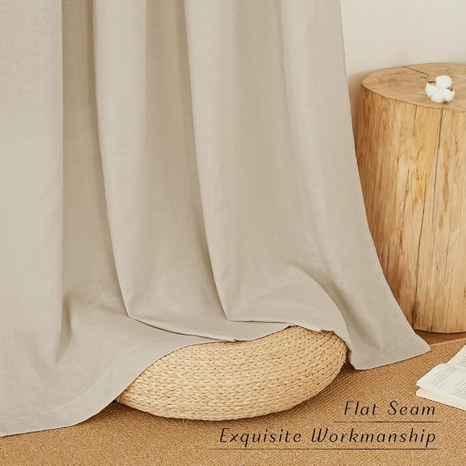 NICETOWN Linen Flax Semi Sheer Curtains 92" Length, Grommet Window Treatments - Image 2