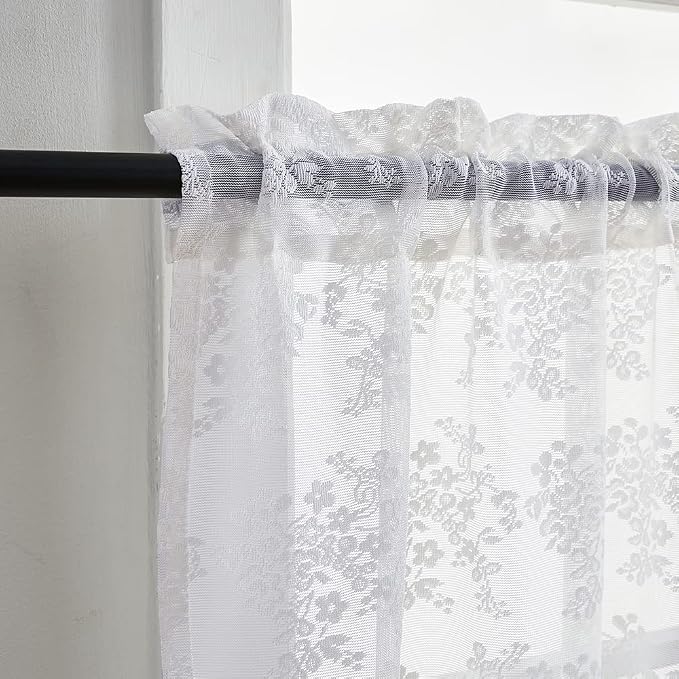 YJ YANJUN Vintage Lace Curtains 36 inch Length Country White Cafe Kitchen Sheer - Image 2