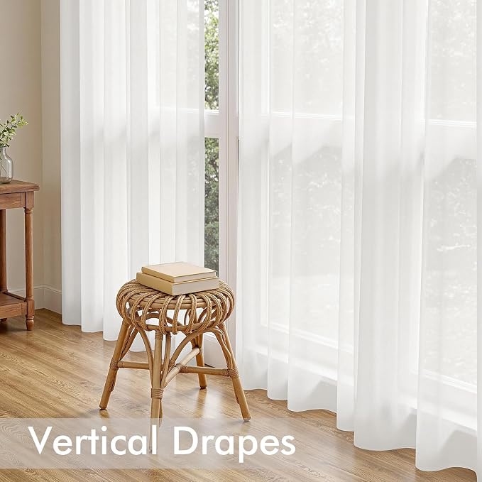 MIULEE Beige White Sheer Curtains 84 Inches Long 4 Panels 42 x 84 Inches | - Image 5