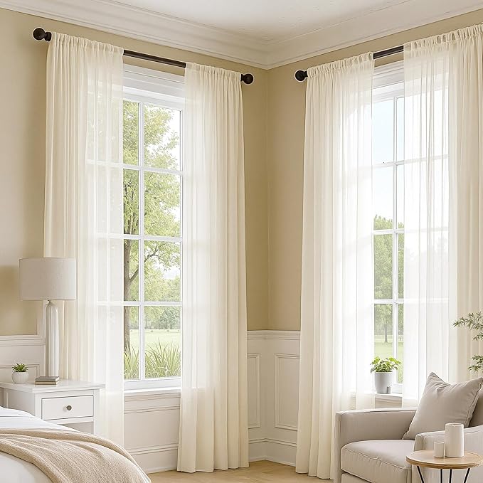 MIULEE Butter Cream Sheer Curtains 90 Inches Long 4 Panels 42 x 90 Inches | - Image 5