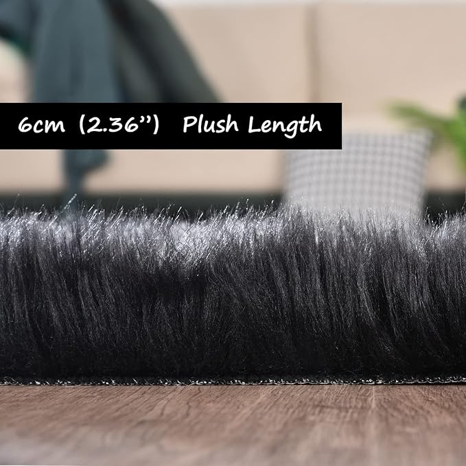 Goolela Black Area Rug 6x9 Fluffy Fuzzy Furry Shag Faux Sheepskin Fur Rug - Image 4