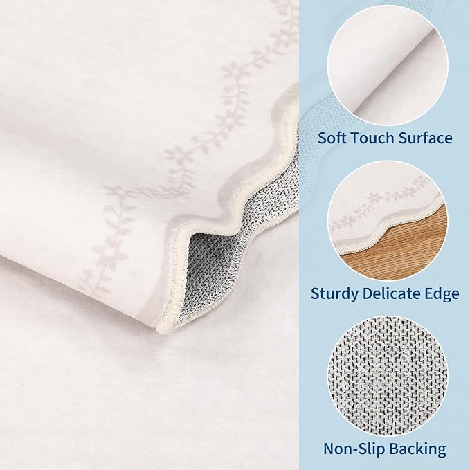 GarveeHome 4x6 Scalloped Washable Area Rug Beige Nursery Kids Bedroom Rug | - Image 5
