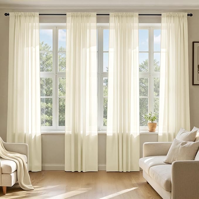 MIULEE Light Cream Sheer Curtains 108 Inches Long 4 Panels 42 x 108 Inches | by MIULEE