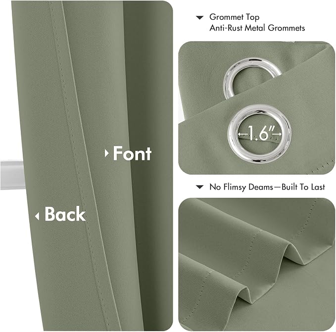 MIULEE Blackout Curtains for Bedroom 2 Panels 40 x 63 Inch Long Sage | Thermal - Image 4