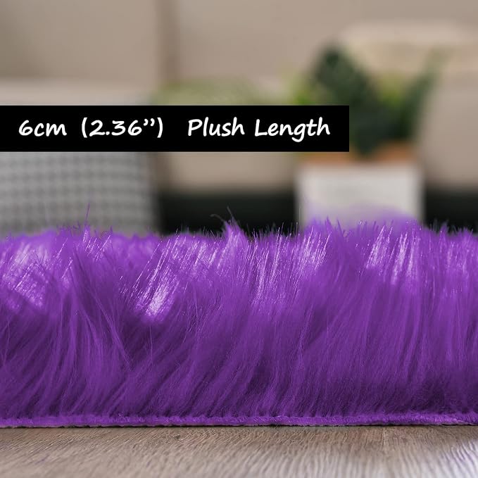 Goolela Purple Sheepskin Rug 4x6 Fluffy Fuzzy Furry Carpet - Image 3