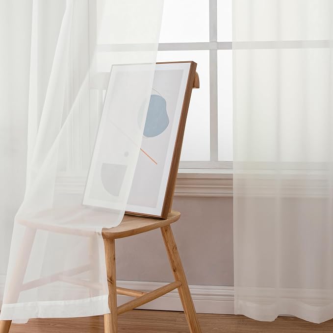 Simplebrand Ivory Sheer Curtains 108 Inches Long, Extra Long Rod Pocket Solid - Image 4