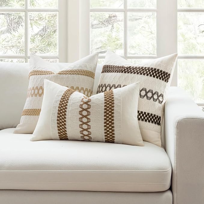 MIULEE Set of 2 Coco Brown Boho Decorative Pillow Covers 20x20 Inch | Farmhouse - Image 3