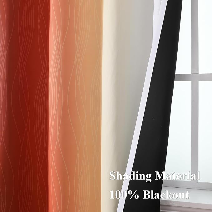 Burnt Orange and Greyish White Ombre Blackout Curtains 52Wx84L Inch Long | - Image 5