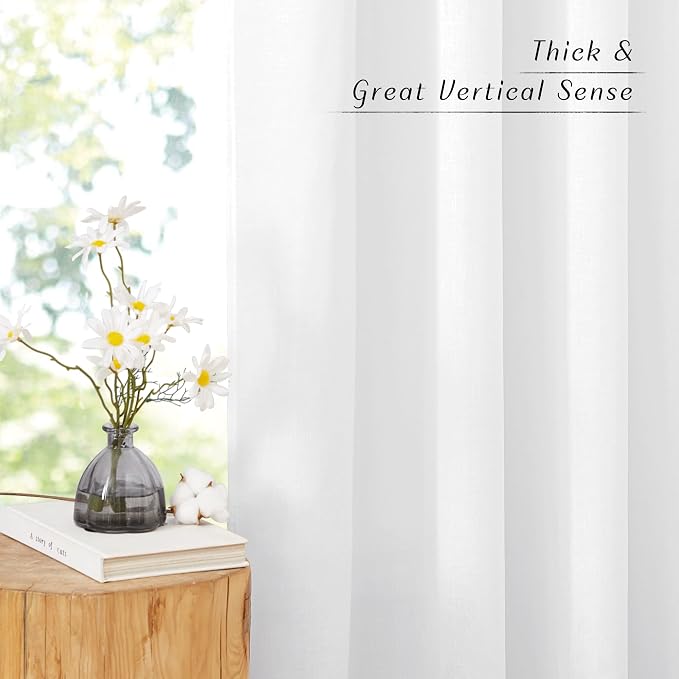 NICETOWN White Linen Doorway Curtains 80 inches Long, Grommet Thick Linen Weave - Image 3