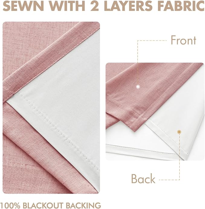 MIULEE Pink Pinch Pleated 100% Blackout Linen Curtains 40x96 Inches | Room - Image 5