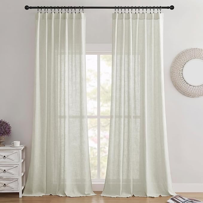 Joydeco Linen Curtains 90 Inch Length 2 Panel Sets, Light Filtering Curtains - Image 2