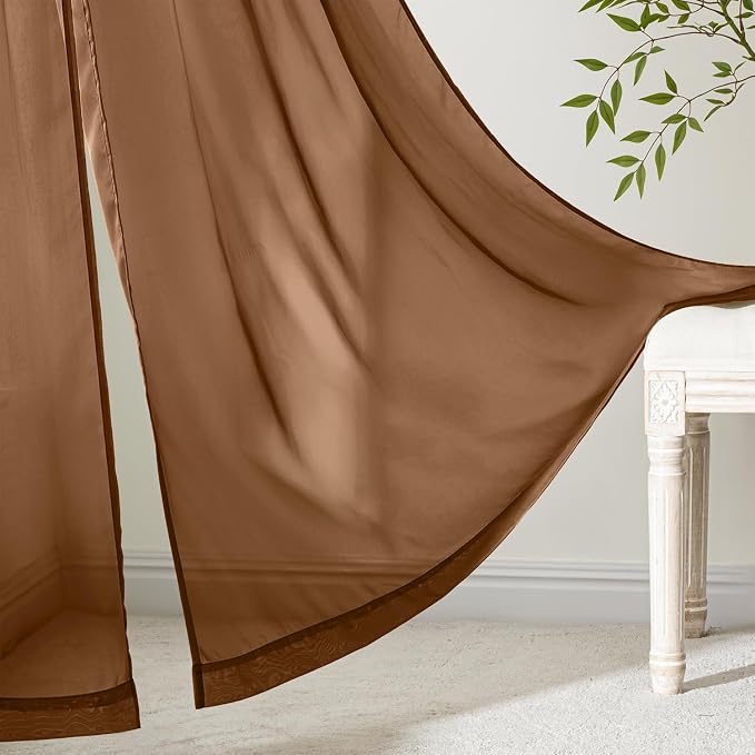 MIULEE Dark Brown Sheer Curtains 108 Inches Long 4 Panels 42 x 108 Inches | - Image 6