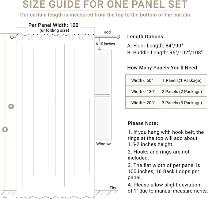Linen Textured Total Blackout Sliding Door Curtains 90 Inches Long, Cream | - Image 8