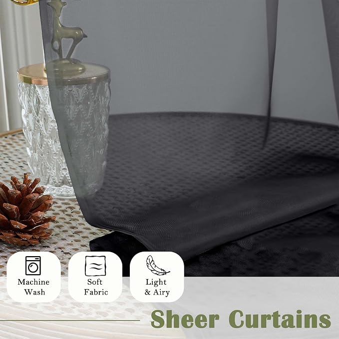 Black Sheer Curtains 120 Inches Long 2 Panels, Balance Light & Privacy Voile - Image 7