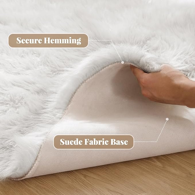 ORINOVA White Faux Sheepskin Fur Machine Washable Runner Area Rugs - Image 2