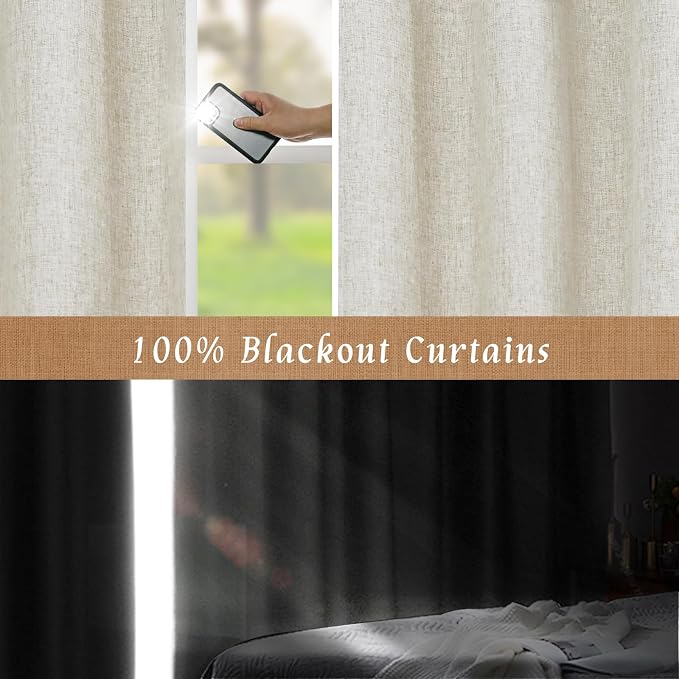 100% Black Out Linen Curtains 84 Inch - Image 4