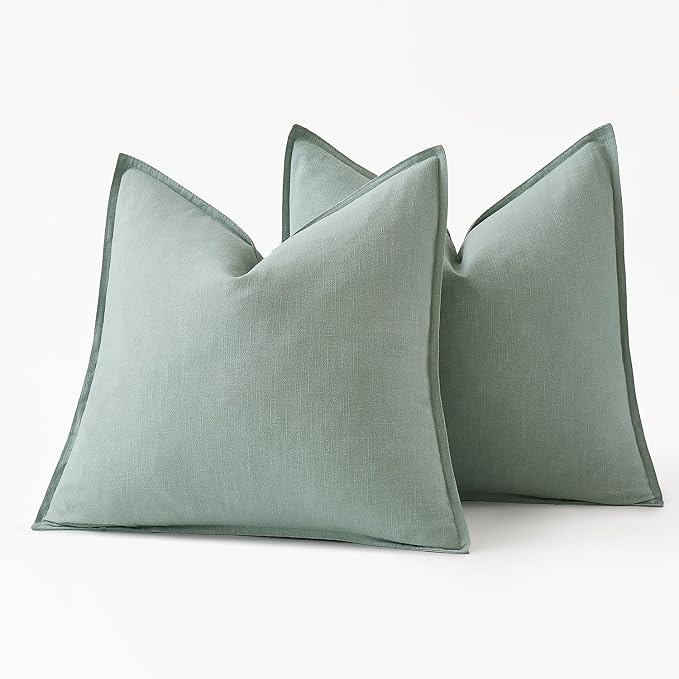 MIULEE Decorative Linen Pillow Covers 20x20 Inch Aqua Green | Boho Farmhouse​ - Image 6