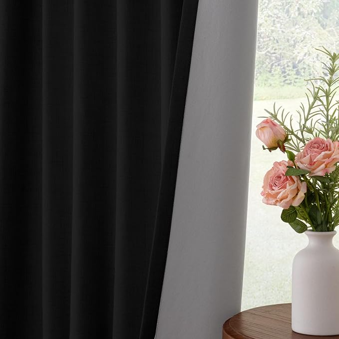 INOVADAY Linen Textured 100% Blackout Sliding Door Curtains 102x108 Black | 1 - Image 7