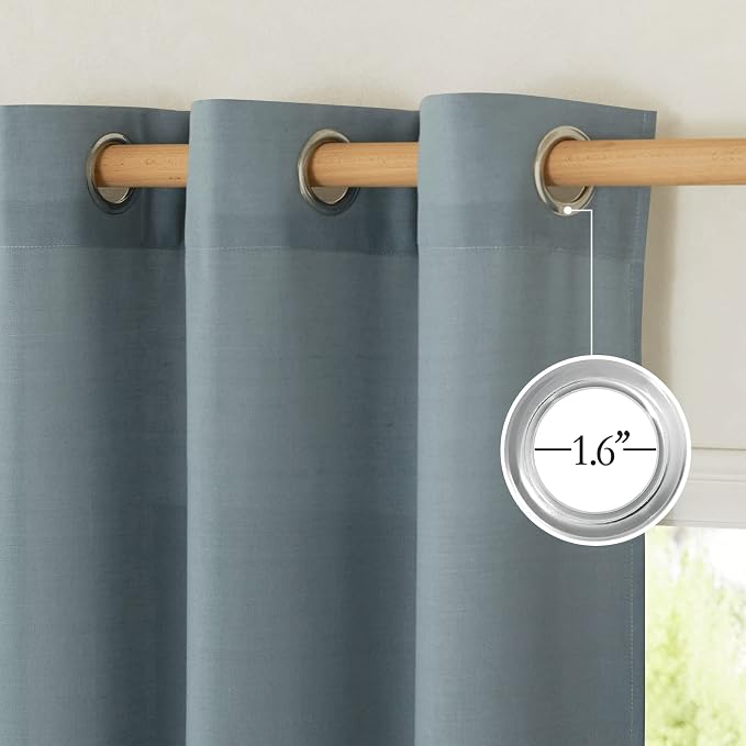 NICETOWN Linen Stone Blue Curtains 63 inch Length, Grommet Top Casual Semi - Image 2