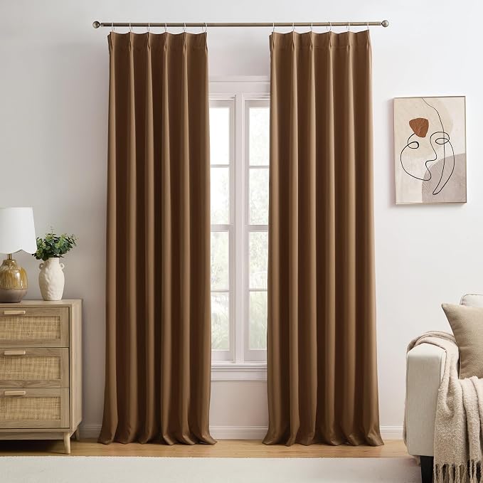 Cappuccino Brown Mocha Curtains 40x84 Inches Long 2 Panels Set, Pinch Pleated by KEQIAOSUOCAI