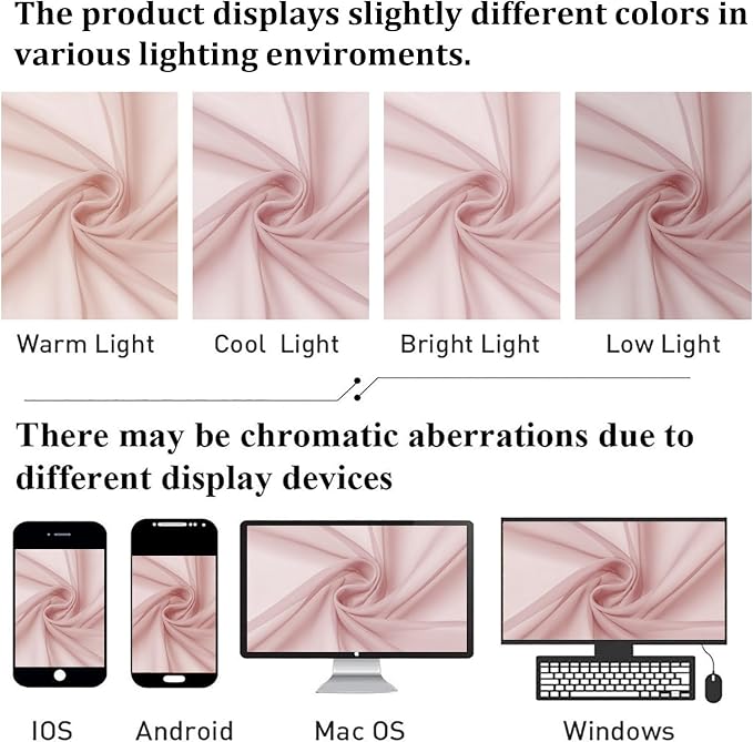 Blush Pink Sheer Curtains 63 Inch Length 2 Panels Set, Rod Pockets Voile - Image 7