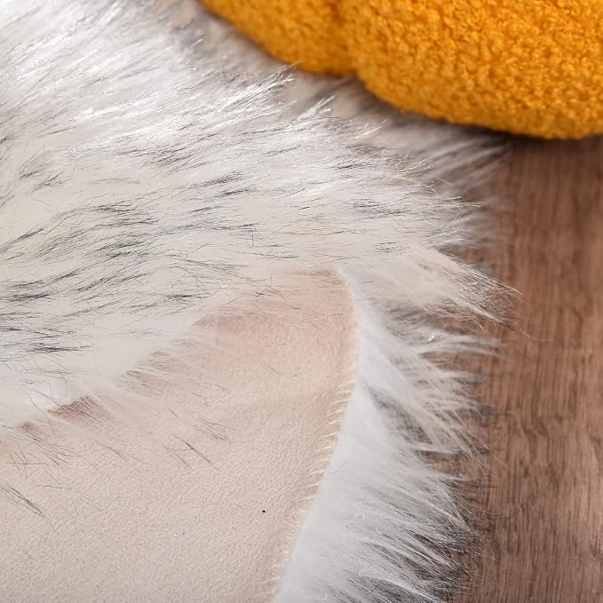 ORINOVA White and Grey 4X6 Faux Sheepskin Shag Fur Runner Rugs - Image 6