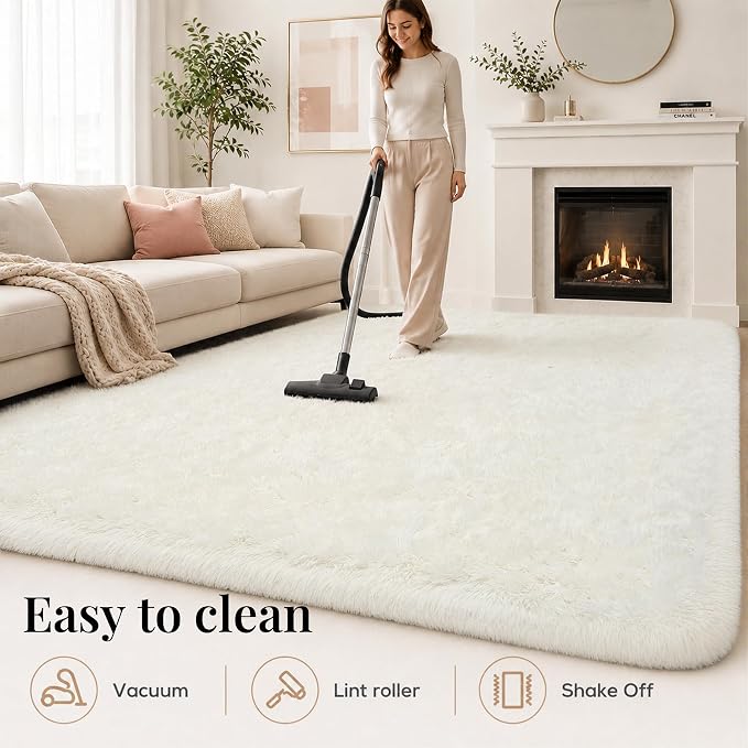 PLHXFR 6x9 Area Rugs Living Room: Fluffy Bedroom Rug Shag Carpet White | - Image 8