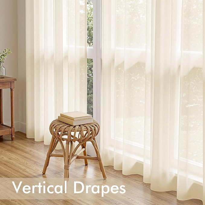 MIULEE Butter Cream Sheer Curtains 90 Inches Long 4 Panels 42 x 90 Inches | - Image 6