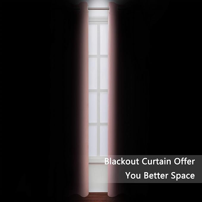Blackout Curtains 52 x 90 Inch Long Pink Curtains Set of 2 Panels Room - Image 3