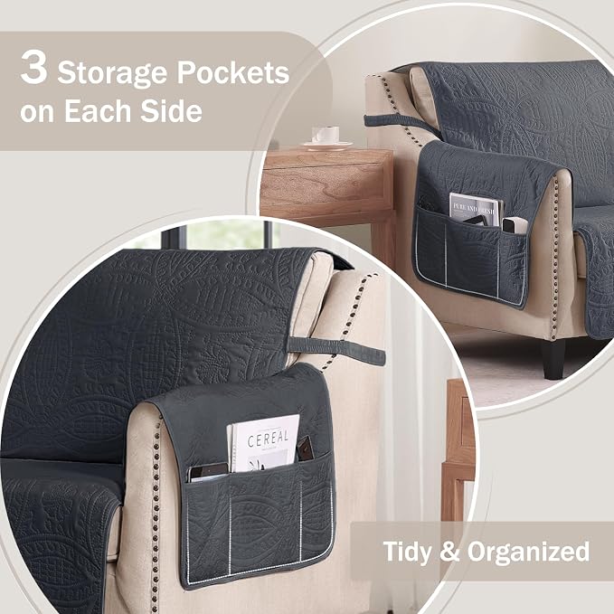 Black Quilted Recliner Covers, Waterproof Recliner Chair Covers, Lazy Boy Chair - Image 3