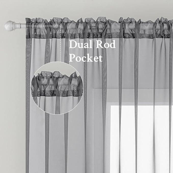 MIULEE Charcoal Grey Sheer Curtains 54 X 96 Inches, 2 Panels | Solid Color - Image 2