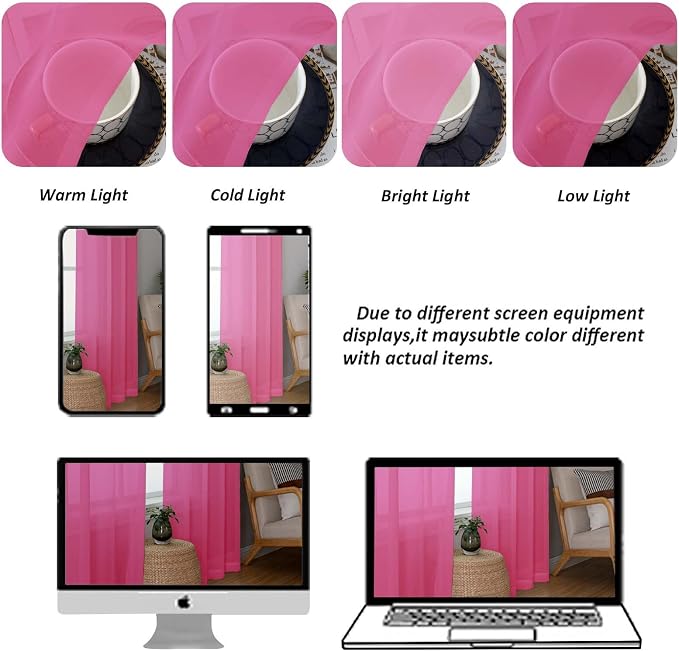 Chyhomenyc Sheer Hot Pink Curtains 90 inches Long 2 Panels, Light Filtering - Image 8