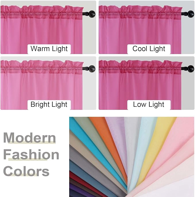Sheer Hot Pink Curtains for Bedroom Living Room 90 Inches Long 2 Panels Set - Image 7