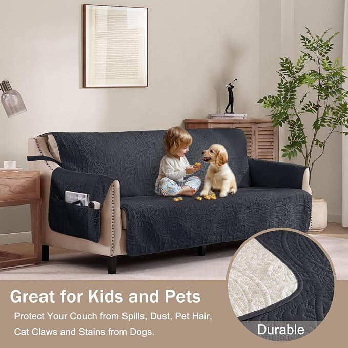 Black Loveseat Covers for 2 Cushion Couch, Water-Repellent Covers for Love Seat - Image 2
