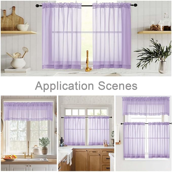 Lavender Kitchen Curtains 30 Inch Length Tier 2 PCS, Solid Soft Airy Half - Image 6