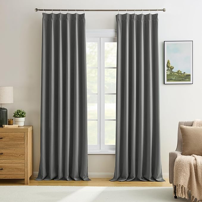 Classic Grey Color Curtains 2 Panels, Viral Pinch Pleat Vertical Drapes by KEQIAOSUOCAI