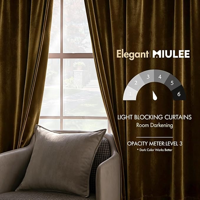 MIULEE Velvet Curtains 52x96 inches 2 Panels Gold Blackout Curtains | Luxury - Image 5