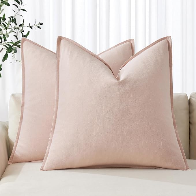 MIULEE Decorative Linen Euro Sham Pillow Covers 24x24 Light Pink | Boho by MIULEE