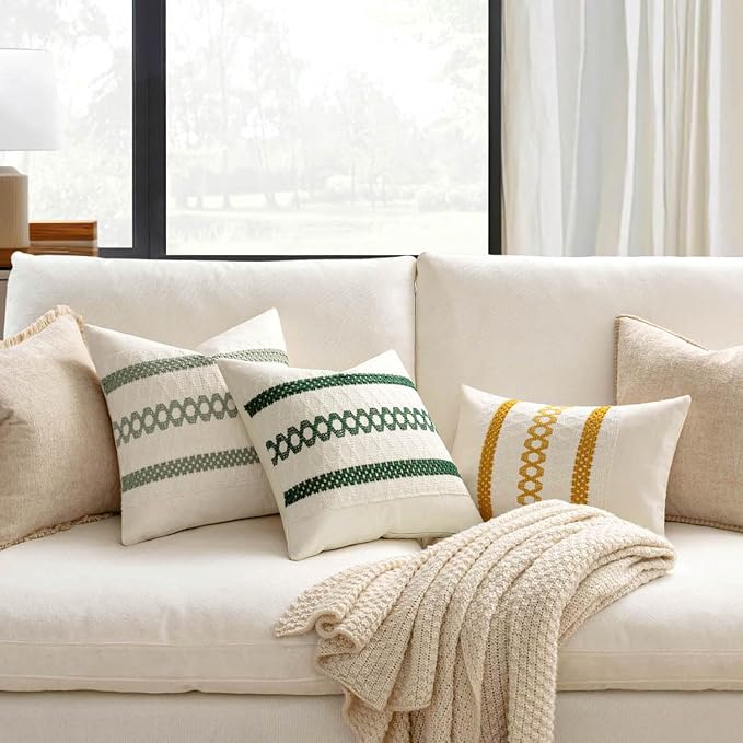 MIULEE Set of 2 Mustard Yellow Boho Decorative Pillow Covers 18x18 Inch | Fall - Image 2