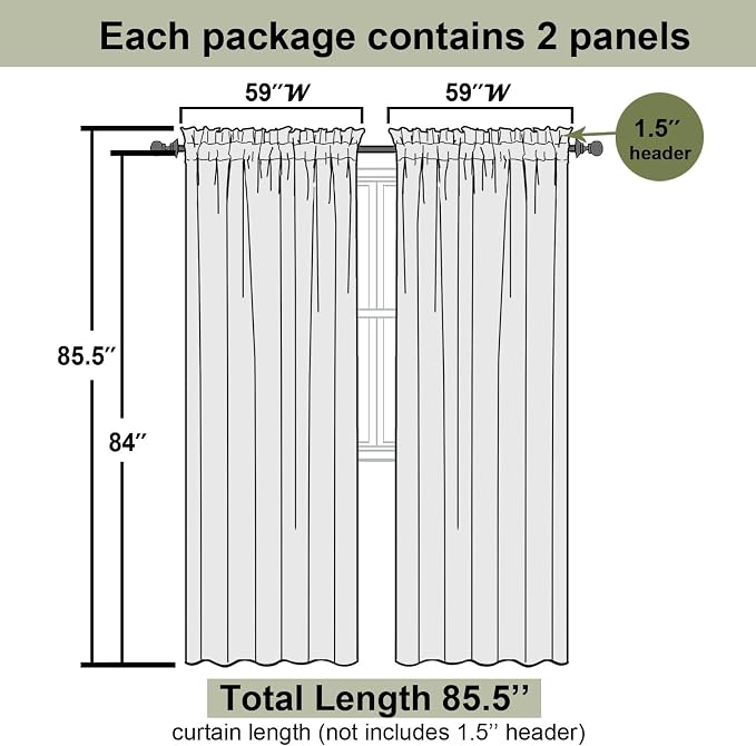 Ivory Sheer Curtains 84 Inches Long 2 Panels, Solid Airy Voile Extra Wide - Image 2